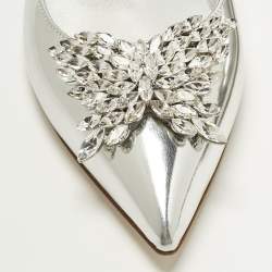 Pre Owned Giuseppe Zanotti Size 38 Silver Leather Crystal Embellished Ballet Flats