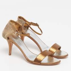 Pre Owned Giuseppe Zanotti Size 38.5 Gold Leather Crystal Embellished Ankle Strap Sandals