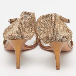 Pre Owned Giuseppe Zanotti Size 38.5 Gold Leather Crystal Embellished Ankle Strap Sandals