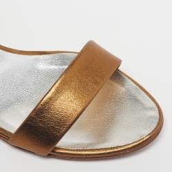 Pre Owned Giuseppe Zanotti Size 38.5 Gold Leather Crystal Embellished Ankle Strap Sandals