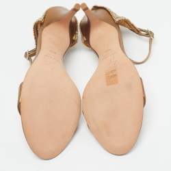 Pre Owned Giuseppe Zanotti Size 38.5 Gold Leather Crystal Embellished Ankle Strap Sandals