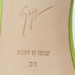 Pre Owned Giuseppe Zanotti Adele Size 38 Green Satin Crystal Embellished  Ankle Strap Sandals