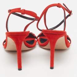 Pre Owned Giuseppe Zanotti Size 38 Red Suede Crystal Embellished Ankle Strap Sandals