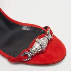 Pre Owned Giuseppe Zanotti Size 38 Red Suede Crystal Embellished Ankle Strap Sandals
