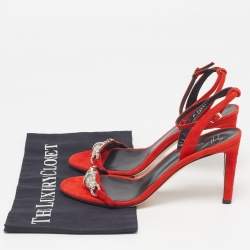 Pre Owned Giuseppe Zanotti Size 38 Red Suede Crystal Embellished Ankle Strap Sandals