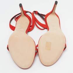 Pre Owned Giuseppe Zanotti Size 38 Red Suede Crystal Embellished Ankle Strap Sandals