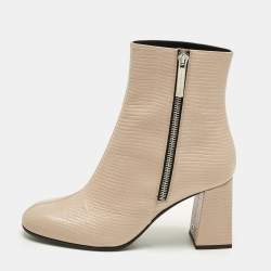 Pre Owned Giuseppe Zanotti Size 38 Beige Lizard Embossed Leather Ankle Length Boots