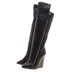 Pre Owned بوت للركبة جوسيبي زانوتي غواز جلد أسود وبطانة فرو مقاس 37