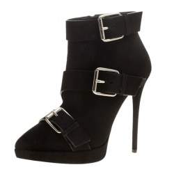 Giuseppe Zanotti Black Buckled Suede Platform Ankle Boots Size 38.5