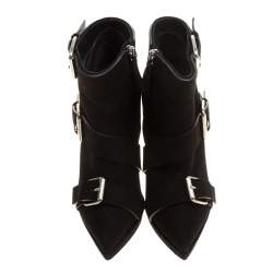 Giuseppe Zanotti Black Buckled Suede Platform Ankle Boots Size 38.5