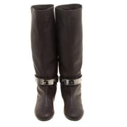 مملوكة مسبقًا Giuseppe Zanotti Brown  Leather Logo Plaque Flat Over the Knee Boots Size 38