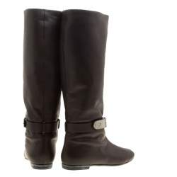 مملوكة مسبقًا Giuseppe Zanotti Brown  Leather Logo Plaque Flat Over the Knee Boots Size 38