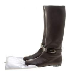 مملوكة مسبقًا Giuseppe Zanotti Brown  Leather Logo Plaque Flat Over the Knee Boots Size 38