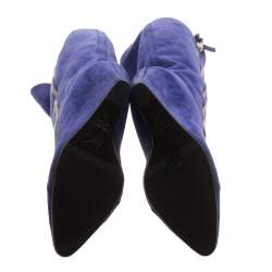 Pre Owned Giuseppe Zanotti Blue Suede Guaz Fur Lined Wedge Knee Boots Size 39