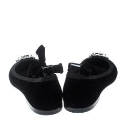 Pre Owned Giuseppe Zanotti Black Velvet Giorgia Crystal Crooch Ankle Wrap Ballet Flats Size 38