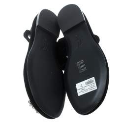 Pre Owned Giuseppe Zanotti Black Velvet Giorgia Crystal Crooch Ankle Wrap Ballet Flats Size 38