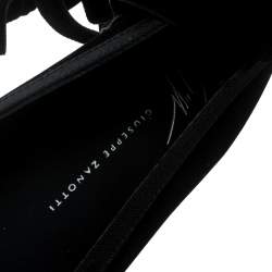 Pre Owned Giuseppe Zanotti Black Velvet Giorgia Crystal Crooch Ankle Wrap Ballet Flats Size 38
