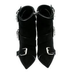 مملوكة مسبقًا Giuseppe Zanotti Black Buckled Suede Platform Ankle Boots Size 38