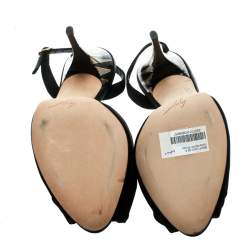 Pre Owned صندل جوسيبي زانوتي فتحة كعب مقدمة مفتوحة ساتان أسود مقاس 36.5