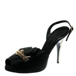 Pre Owned صندل جوسيبي زانوتي فتحة كعب مقدمة مفتوحة ساتان أسود مقاس 36.5