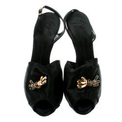 Pre Owned صندل جوسيبي زانوتي فتحة كعب مقدمة مفتوحة ساتان أسود مقاس 36.5