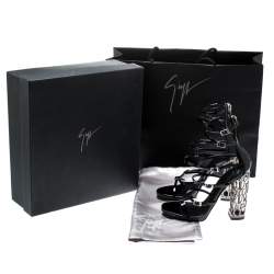 Giuseppe Zanotti Black Patent Leather Lauren Metal Cage Heel Strappy Sandals Size 36