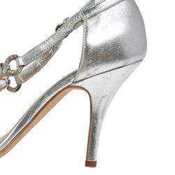Giuseppe Zanotti Metallic Silver Leather Crystal Embellished Open Toe Sandals Size 37.5