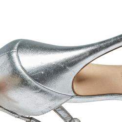 Giuseppe Zanotti Metallic Silver Leather Crystal Embellished Open Toe Sandals Size 37.5