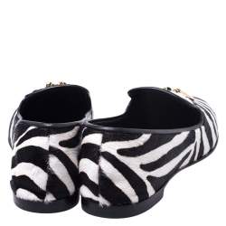 Pre Owned  Giuseppe Zanotti Zebra Print Calfhair Shark Tooth Smoking Slippers Size 40