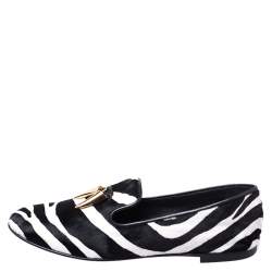 Pre Owned  Giuseppe Zanotti Zebra Print Calfhair Shark Tooth Smoking Slippers Size 40
