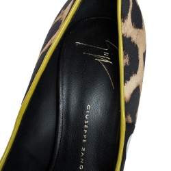 Pre Owned Giuseppe Zanotti Multicolor Leopard/Polka Dots Satin and Patent Leather Yvette Pointed Toe Pumps 37