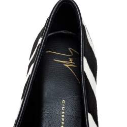 Pre Owned Giuseppe Zanotti Zebra Print Calfhair Lucia Shark Tooth Smoking Slippers Size 38.5