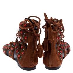 Pre Owned صندل جوسيبي زانوتي فلات غلاديتور مزخرف سويدي بني مقاس 38