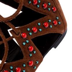 Pre Owned صندل جوسيبي زانوتي فلات غلاديتور مزخرف سويدي بني مقاس 38