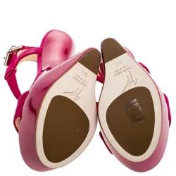 Pre Owned Giuseppe Zanotti Magenta Suede T Strap Sculpted Wedge Sandals Size 36.5