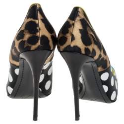 Giuseppe Zanotti Multicolor Leopard/Polka Dots Satin and Patent Leather Yvette Pointed Toe Pumps 37.5