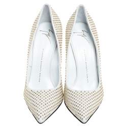 Giuseppe Zanotti White Leather Stud Embellished Ester Pointed Toe Pumps Size 39