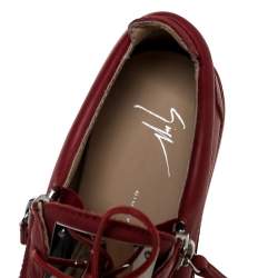 Pre Owned Giuseppe Zanotti Red Leather Double Zip Low Top Sneakers Size 38.5