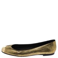 Pre Owned Giuseppe Zanotti Gold Foil Leather Malika Cap Toe Ballet Flats Size 38