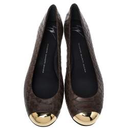 Pre Owned Giuseppe Zanotti Brown Python Embossed Leather Malika Cap Toe Ballet Flats Size 38