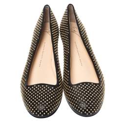 Pre Owned Giuseppe Zanotti Black Leather Studded Ballet Flats Size 40