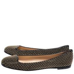 Pre Owned Giuseppe Zanotti Black Leather Studded Ballet Flats Size 40
