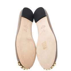 Pre Owned Giuseppe Zanotti Beige Leather Malika Spiked Cap Toe Ballet Flats Size 37