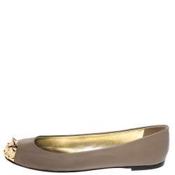 Pre Owned Giuseppe Zanotti Beige Leather Malika Spiked Cap Toe Ballet Flats Size 37