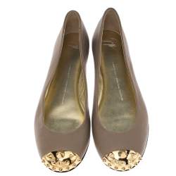 Pre Owned Giuseppe Zanotti Beige Leather Malika Spiked Cap Toe Ballet Flats Size 37