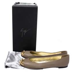 Pre Owned Giuseppe Zanotti Beige Leather Malika Spiked Cap Toe Ballet Flats Size 37