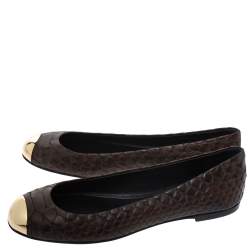 Pre Owned Giuseppe Zanotti Brown Python Embossed Leather Malika Cap Toe Ballet Flats Size 37
