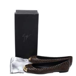 Pre Owned Giuseppe Zanotti Brown Python Embossed Leather Malika Cap Toe Ballet Flats Size 37