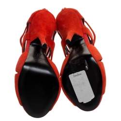 Pre Owned Giuseppe Zanotti Red Suede Cut out Peep Toe Booties Size 37