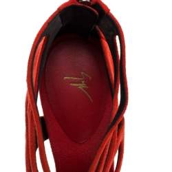 Pre Owned Giuseppe Zanotti Red Suede Cut out Peep Toe Booties Size 37